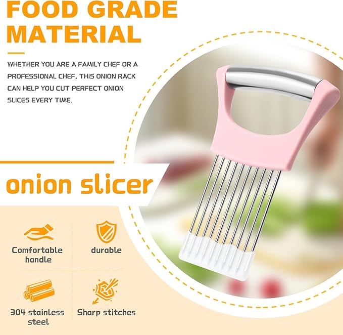 Rosafarbener Zwiebelhalter aus Edelstahl zum Schneiden Feedback.